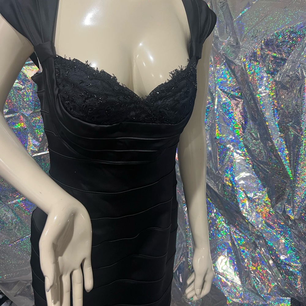 Chic Black Satin High Low Dress
